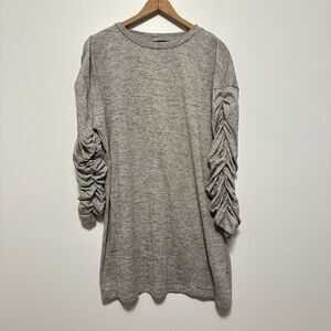 Zara Basics Gray Heather Knit Sweater Dress Ruched Sleeve Minimalist Womens M